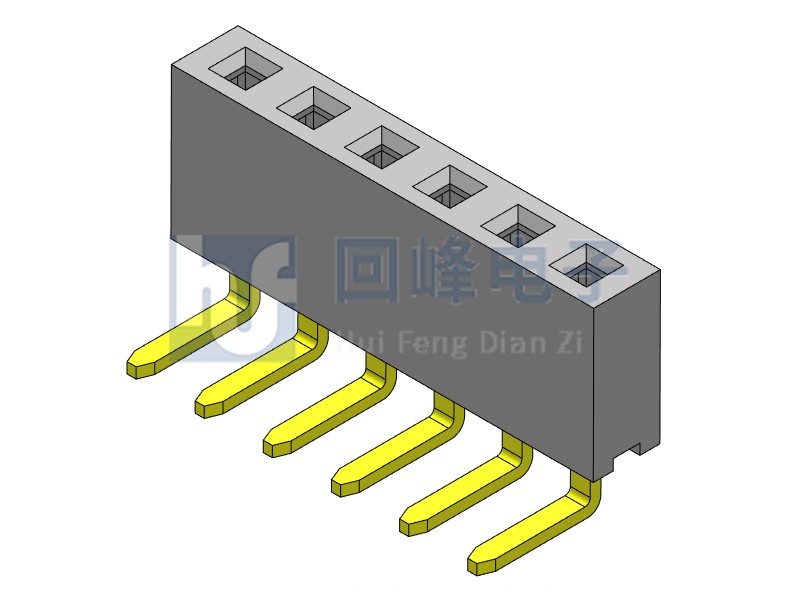 2.54mm排母 單排單塑 DIP 90度彎腳 1*6PIN